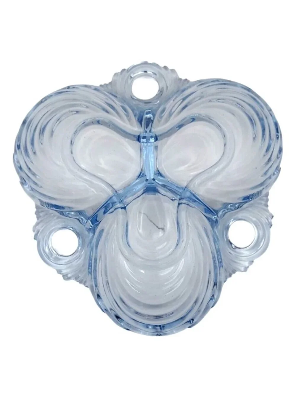 Vintage Cambridge Caprice Moonlight Blue Glass 3-Part Relish Dish Art Deco